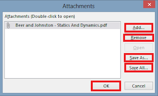 Attachments dialogue box