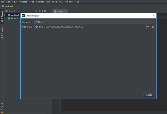 Новый проект PyCharm