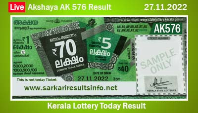 Kerala Lottery Result 27.11.2022 Akshaya AK 576