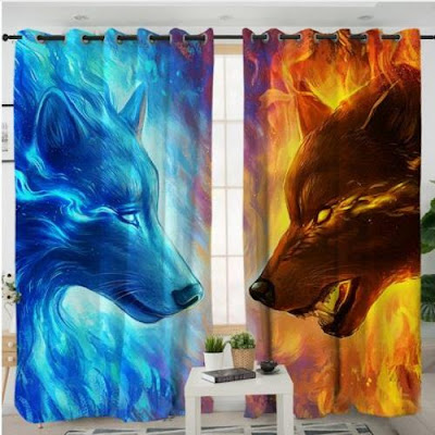 Fire and Ice Wolves Bath Curtain