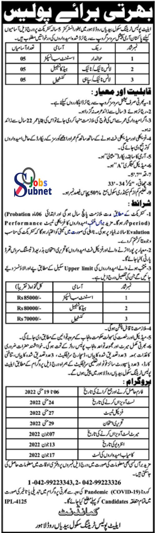 Today Govt Jobs 2022 in Elite Police for ASI & Constables