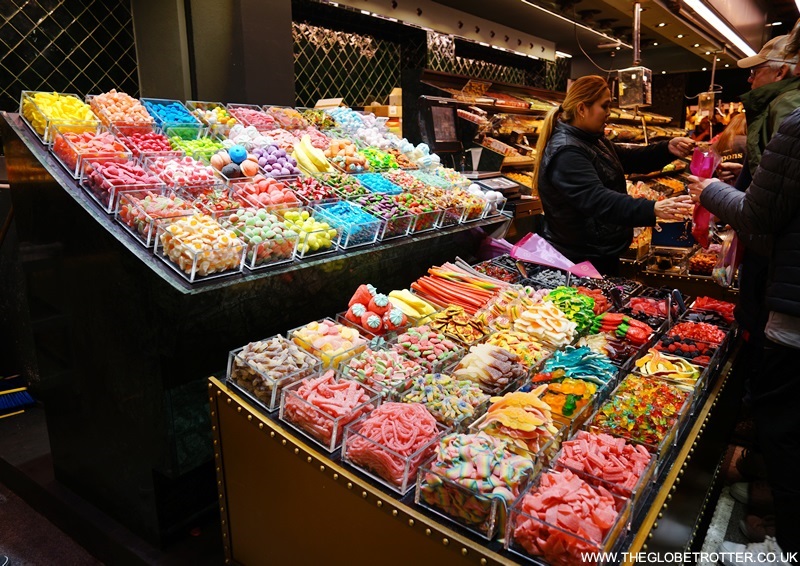 Confectionery stall at La Boqueria Market