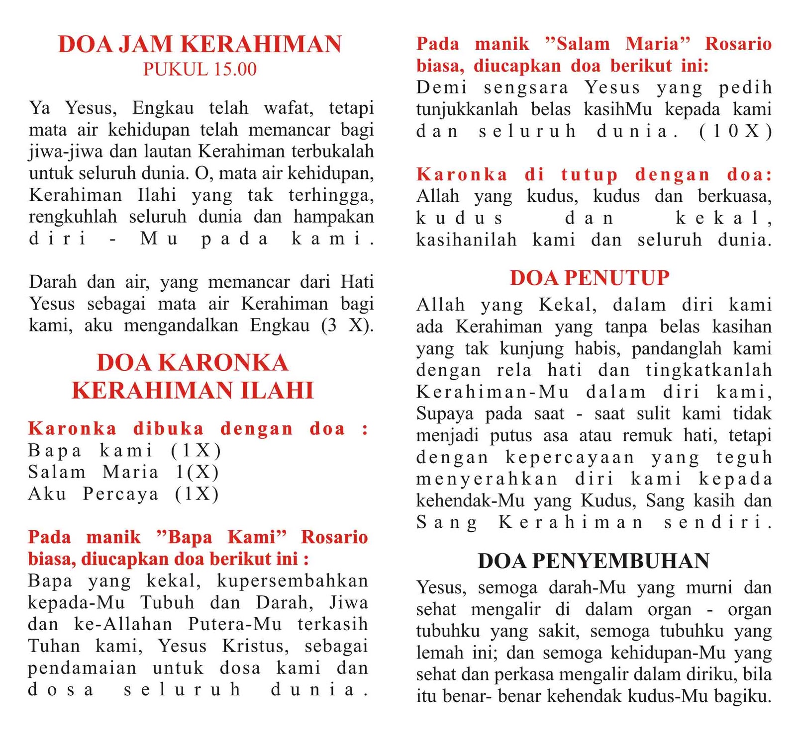 Rutin Doa Kerahiman Ilahi Jam 3 Sore Menghadirkan Mukjizat Penyembuhan dan Pertobatan