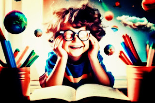 A happy child in imagination