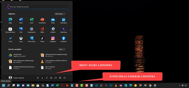 posizionamento menù e taskbar a sinistra