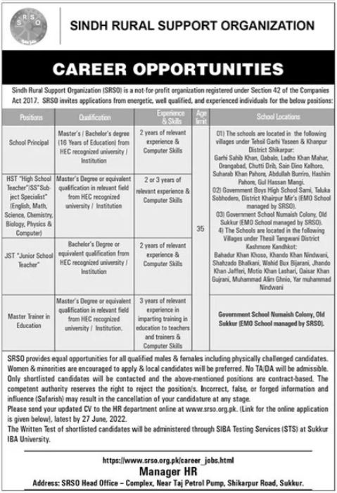 Latest Posts in Sindh Rural Support Organization (SRSO) Jobs 2022 | Pak Jobs