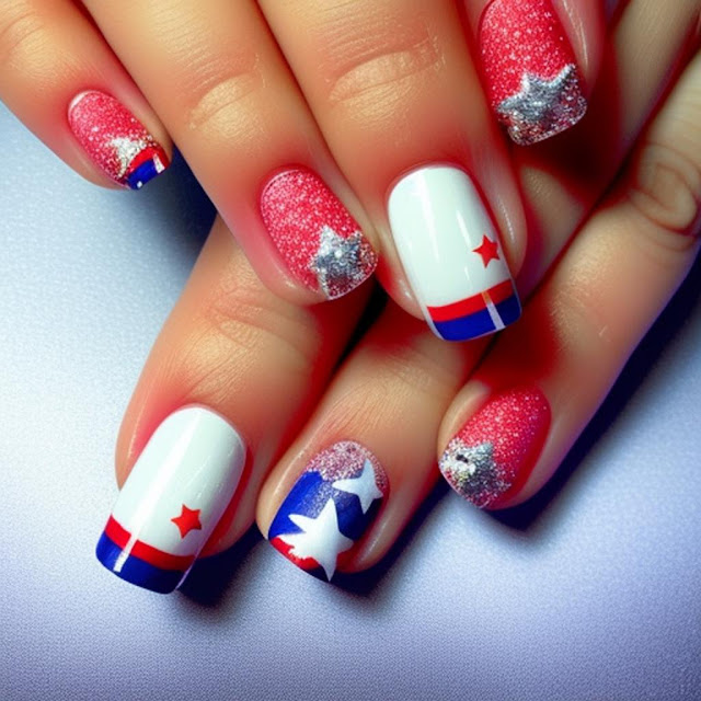 4th of July nail art design ideas, patriotic nails, independence day nail design, American flag nail art