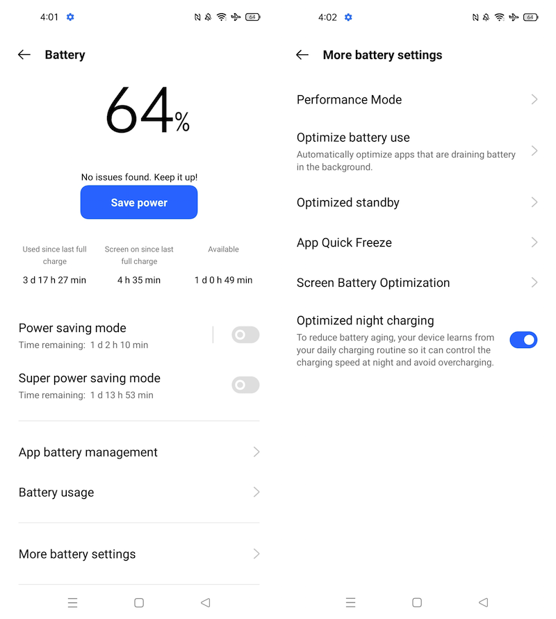 Battery settings