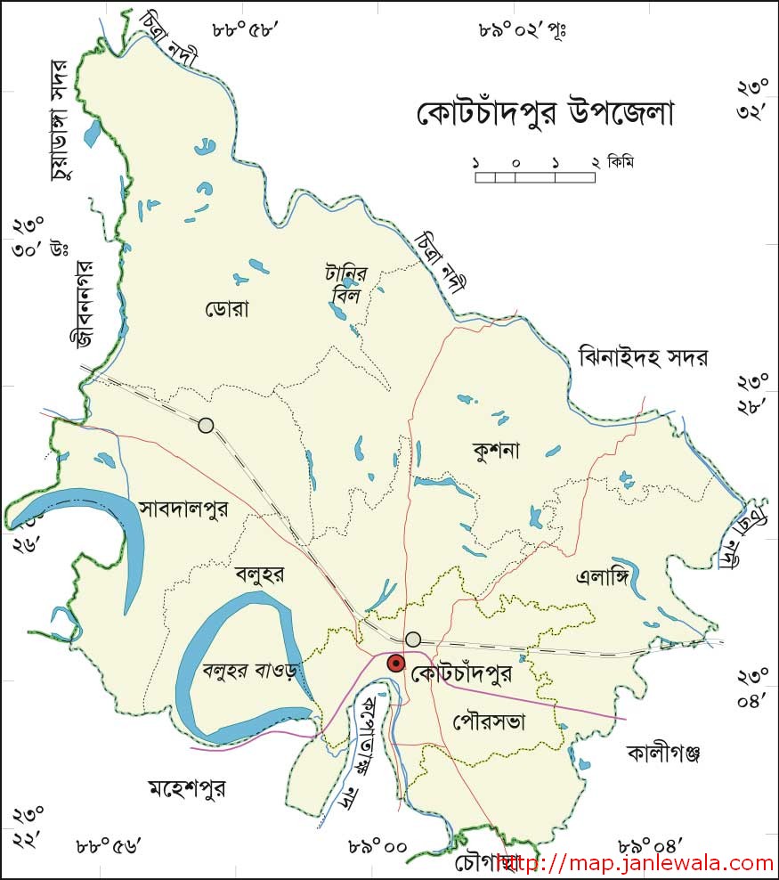 কোটচাঁদপুর উপজেলা মানচিত্র, ঝিনাইদহ জেলা, বাংলাদেশ