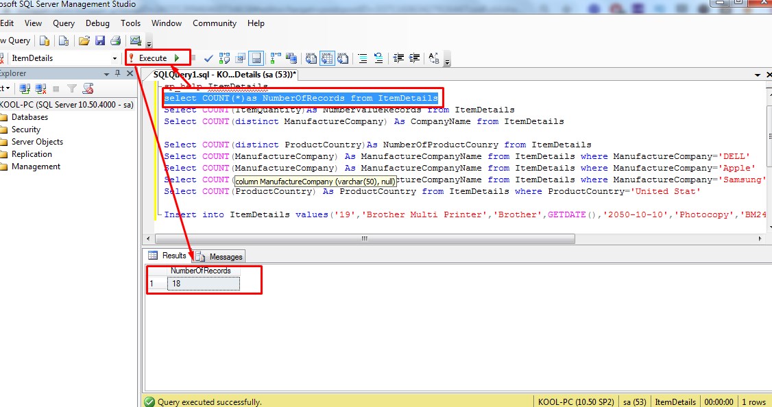 count function in sql server