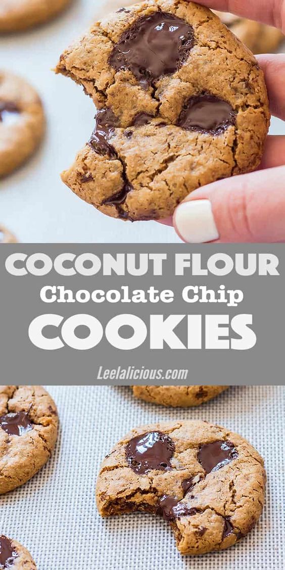 These amazing Coconut Flour Cookies are exactly what you expect from a great cookie: crisp edges, chewy centers and loaded with chocolate. But these are actually gluten free, clean eating, paleo, with even a vegan, low carb/keto option. #coconutflour #cookies #chocolatechipcookie #glutenfree Recipe | Desserts | Healthy | Peanut Butter | Nut Butter | Allergy Friendly | Sugar Free | Glutenfree | Eggless | No Egg | Best | Simple | Chewy | Moist | Crispy | Sugarless