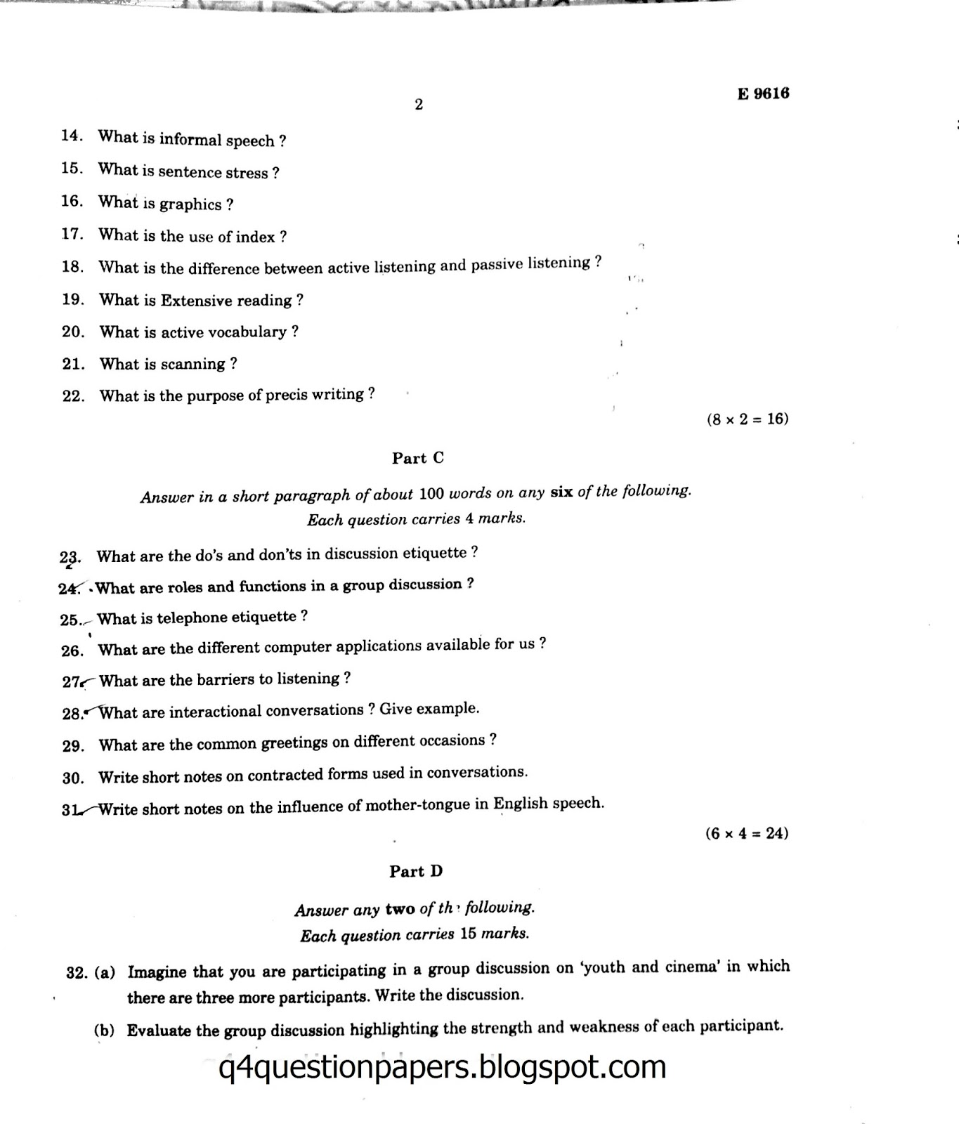 MGU BCA , Communication skills in English (English 