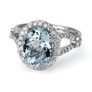 18K White Gold Aquamarine Colored Stone Ring