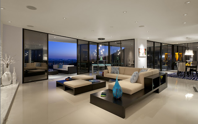 Living room with wooden couch 