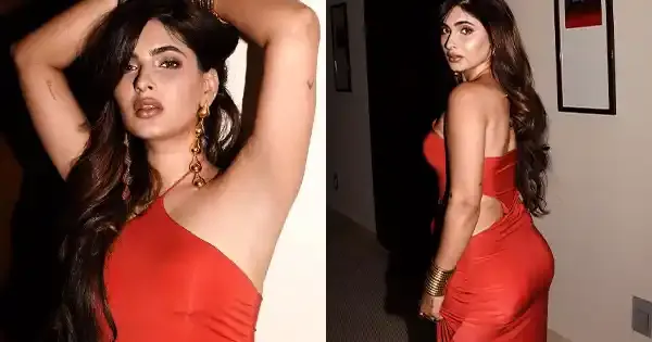 karishma sharma red dress sexy body armpit
