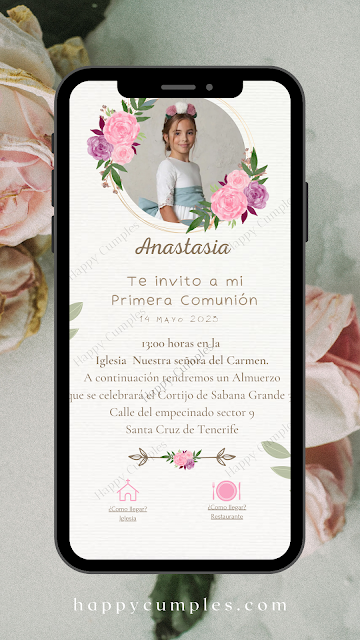 Invitaciones digitales personalizadas, recordatorio digital, tarjetas digitales personalizadas, tarjetas interactivas para comunión y Bautizo