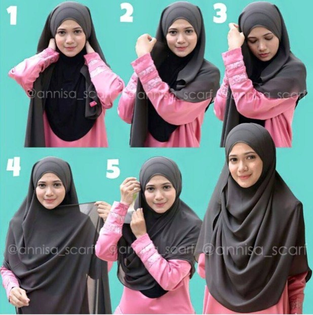 Kumpulan Tutorial Model Jilbab Terbaru untuk Wajah Lonjong  Kumpulan Contoh Kreasi Hijab Modern 