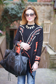 balenciaga work bag, aztec cardigan, Fashion and Cookies, fashion blogger