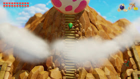 screenshot of Link climbing Mt. Tamaranch with a total of 20 Heart Containers