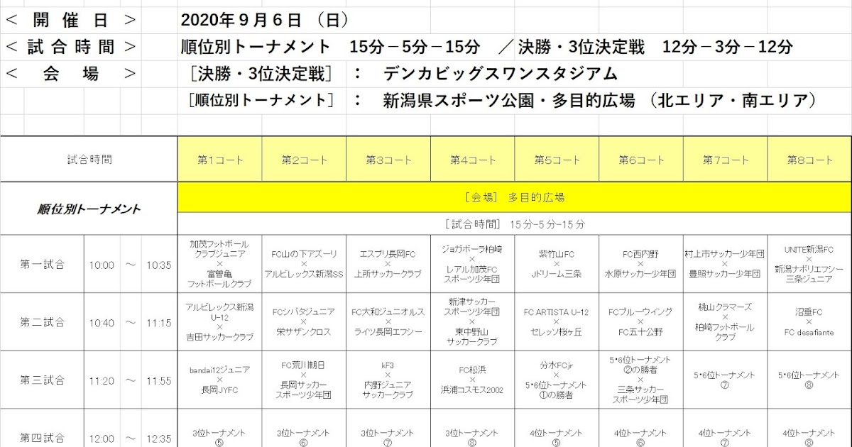 Albirex Niigata Soccer School スマイルカップ 2日目タイムスケジュール Albirex Niigata Soccer School スマイルカップ 2日目タイムスケジュール