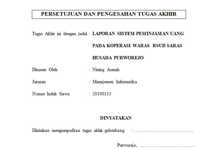 Contoh Pendahuluan dan Lembar Pengesahan Tugas Akhir  contoh surat 