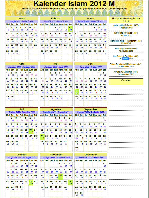 Hamdani Sekumpul: Download Kalender Islam 2012 M