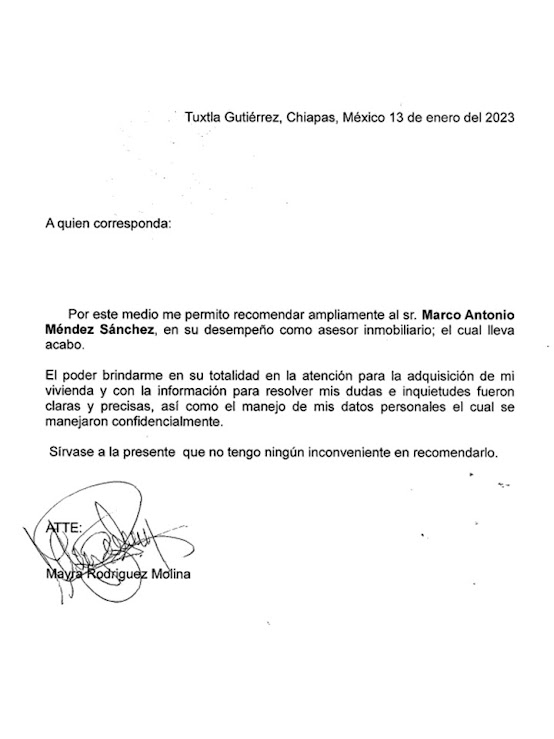 RECOMENDACION ASESOR INMOILIARIO TUXTLA GUTIERREZ