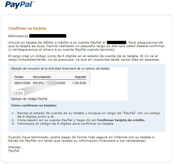 Confirme su tarjeta en PayPal