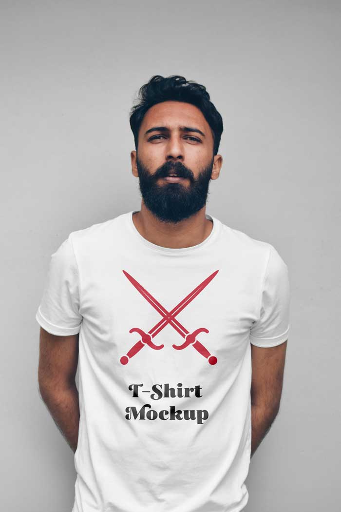 Download T-Shirt With Men PSD Mockup Free Download