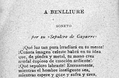 Fragmento del soneto «A Benlliure», publicado en el calendario de 1899