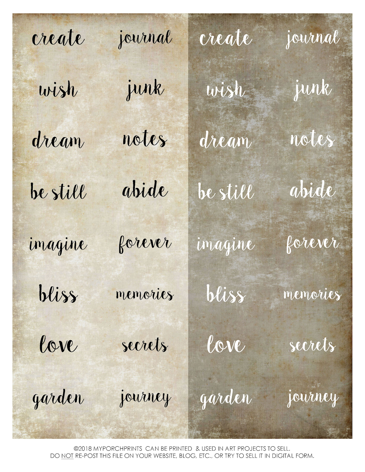 My Porch Prints: Freebie Friday: Journal Words for Bookplates