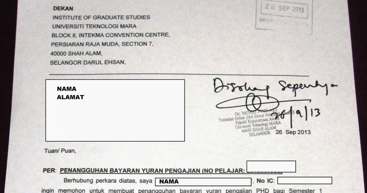Surat Rasmi Penangguhan Yuran Pengajian - Rasmi X