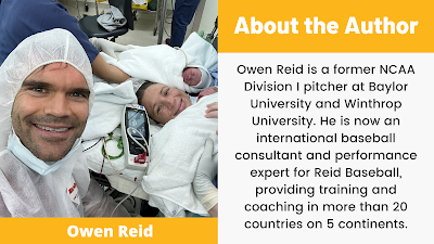 Owen Reid is a former NCAA Division I pitcher at Baylor University and Winthrop University. He is now an international baseball consultant and performance expert for Reid Baseball, providing training and coaching in more than 20 countries on 5 continents.
