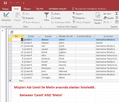 SQL BETWEEN Komutu