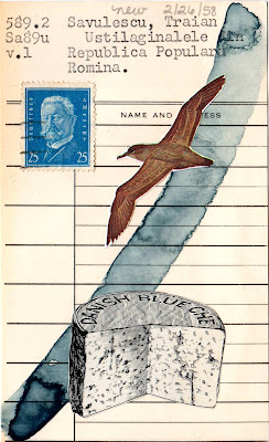 deleuze gull bird postage stamp danish blue cheese wheel library card mail art dada Fluxus collage