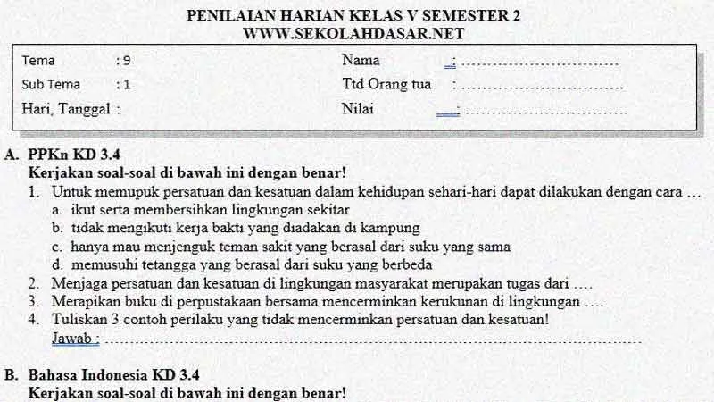 Soal Penilaian Kelas 5 Tema 8 Subtema 1 - Benda Tunggal dan Campuran