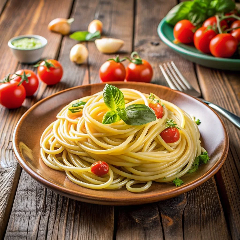  plato de pasta italiana bucatini 