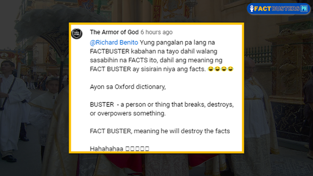 Comment ng The Armor of God YouTube Channel sa isang episode ng FactBusters PH