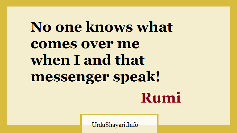 No one knows what comes over me when I and that messenger speak Rumi