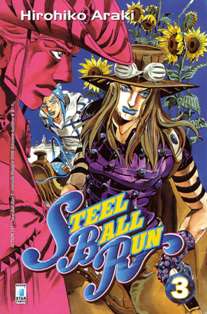 Action 151 - Steel Ball Run 3 - 9 Maggio 2006 | ISSN 1129-9754 | CBR 215 dpi | Mensile | Fumetti | Manga | Shonen | Fumetti | Manga | Shounen | Azione | Combattimenti
Collana edita dalla Star Comics che ospita serie manga di gran successo, tra cui: Le Bizzarre Avventure di JoJo, Baoh, Steel ball Run e molte altre. 

Numero volumi : 13
Steel Ball Run è un manga scritto e disegnato da Hirohiko Araki, serializzato in Giappone dalla Shueisha e in Italia dalla Star Comics.
Una folle corsa per attraversare i vecchi Stati Uniti d'America e vincere con ogni diritto i 50 milioni di dollari messi in palio dagli organizzatori: in questo si riassume la trama di Steel Ball Run.
Pensando al vecchio west ed allo spirito pionieristico, considerando che la storia si svolge nel 1890, si potrebbe pensare a questo manga come ad un'avventura di 70 giorni circa tra lande desolate, con sparatorie, assalti, indiani e qualsiasi altro colpo di scena immaginabile.
E ci saremmo anche andati piuttosto vicini, se solo non fosse che l'autore di questa pazzia, Hirohiko Araki, è stato l'autore di una delle serie di combattimenti più longeve e mentalmente insane della storia dei manga, ovvero Le bizzarre avventure di Jojo.
I due manga sembrano tra loro stranamente collegati. I due protagonisti sono tali J.Lo Zeppeli e Johnny Joestar, mentre tra quelli che potremmo considerare antagonisti troviamo un certo Diego Brando, famoso fantino di origini inglesi.
La gara sembra diventare una scusa per una trama nascosta. I personaggi presentati sono molti e variopinti, ed i richiami alla vecchia serie non stanno solo nei nomi.
J.Lo Zeppeli, anomalo cow boy dal comportamento bizzarro e dalla dentatura con inciso «Go!Go! Zeppeli», sembra infatti dotato di uno strano potere collegato alle sfere di metallo che porta con se. Questi oggetti, probabilmente gli steel ball del titolo, gli permettono di manipolare in modo non consueto l'ambiente e le persone circostanti. Ad accorgersene sarà il fantino paraplegico Johnny Joestar, non certo uno stinco di santo, che, toccandone una spinto dalla sua curiosità, si ritroverà per un istante in piedi sulle sue gambe. Incredulo per l'accaduto, ed allontanato dal figuro, si deciderà a partecipare alla gara, nonostante per lui sia pressoché impossibile persino salire su di un cavallo.
Comincia così la folle corsa delle sfere d'acciaio, e tutto lascia presagire che sarà molto molto meno tranquilla di quanto preventivato.
Steel Ball Run potrebbe essere una lettura piacevole ed accattivante. Questo a patto di digerire il disegno un po' poco comprensibile e la trama con molti riferimenti alla serie precedente.
Araki ha uno stile estremamente creativo, in grado di trasformare qualsiasi cosa in una lotta mentale, senza mai affidare la soluzione al confronto di forza bruta. Questo rende le sue serie un proseguirsi di idee eccezionali, che da una parte danno la garanzia di evitare ripetitività, mentre dall'altra mettono in pericolo la storia per un eccesso di «stramberie».
La serie, in definitiva, potrebbe essere un toccasana per chi sente la necessità di arrivare a qualcosa di diverso, senza però allontanarsi dai suoi generi preferiti, quelli con molte botte e tanta azione.