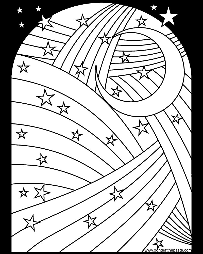 Rainbow moon and stars coloring page available in and png format