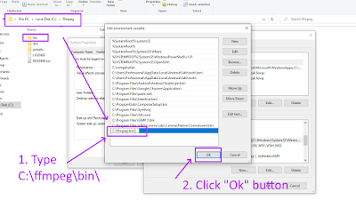 type ffmpeg bin path and click Ok button