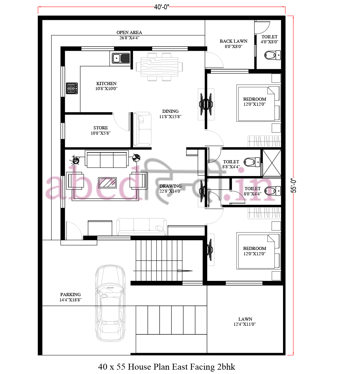 40×55 house plan east facing