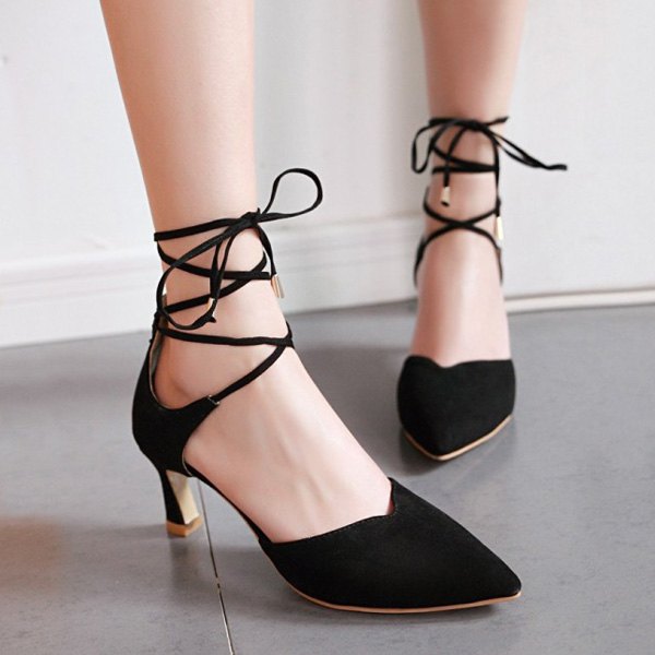 Lace Up Pointed Toe Pumps