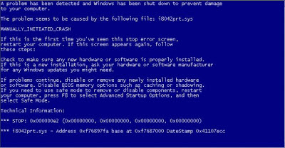 Вызванный вручную в Windows XP BSoD