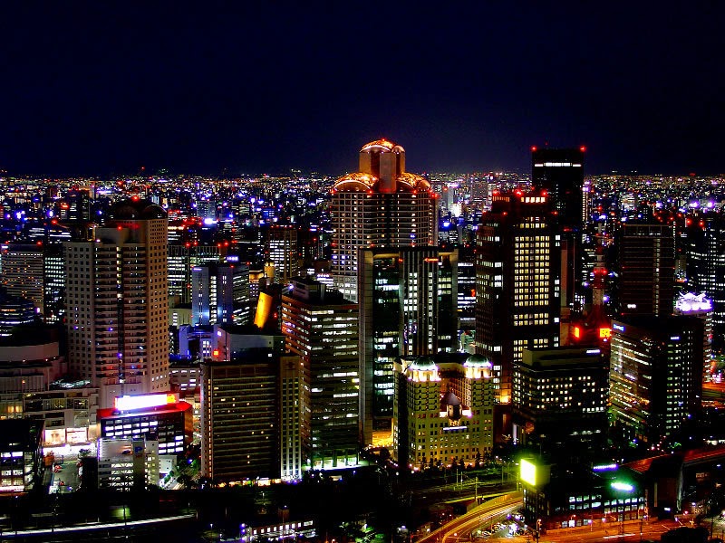 Osaka, a Largest City in Japan at Night