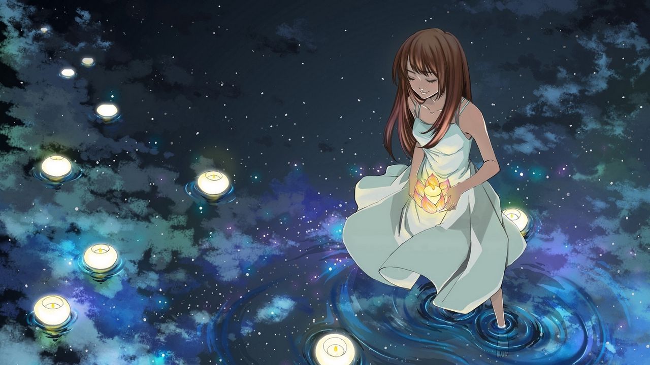 Wallpaper Girl Lights Water Stars