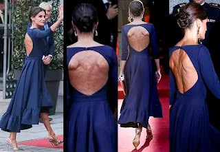 Queen Letizia of Spain wears miphai backless dress