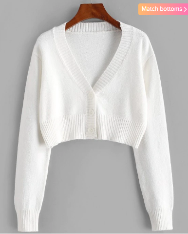 Rib-knit Trim Button Up Crop Cardigan - White