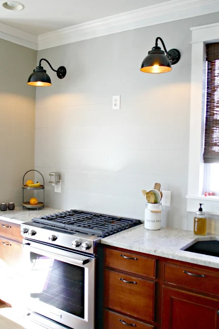 planked wall in kitchen